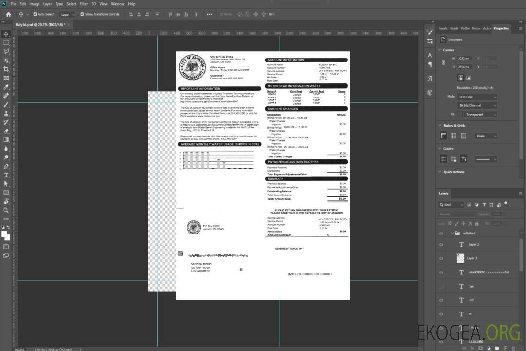 Modèle Word et PDF de facture de services publics de la VILLE DE JACKSON des États-Unis template Modèle Word et PDF de facture de services publics de la VILLE DE JACKSON des États-Unis template